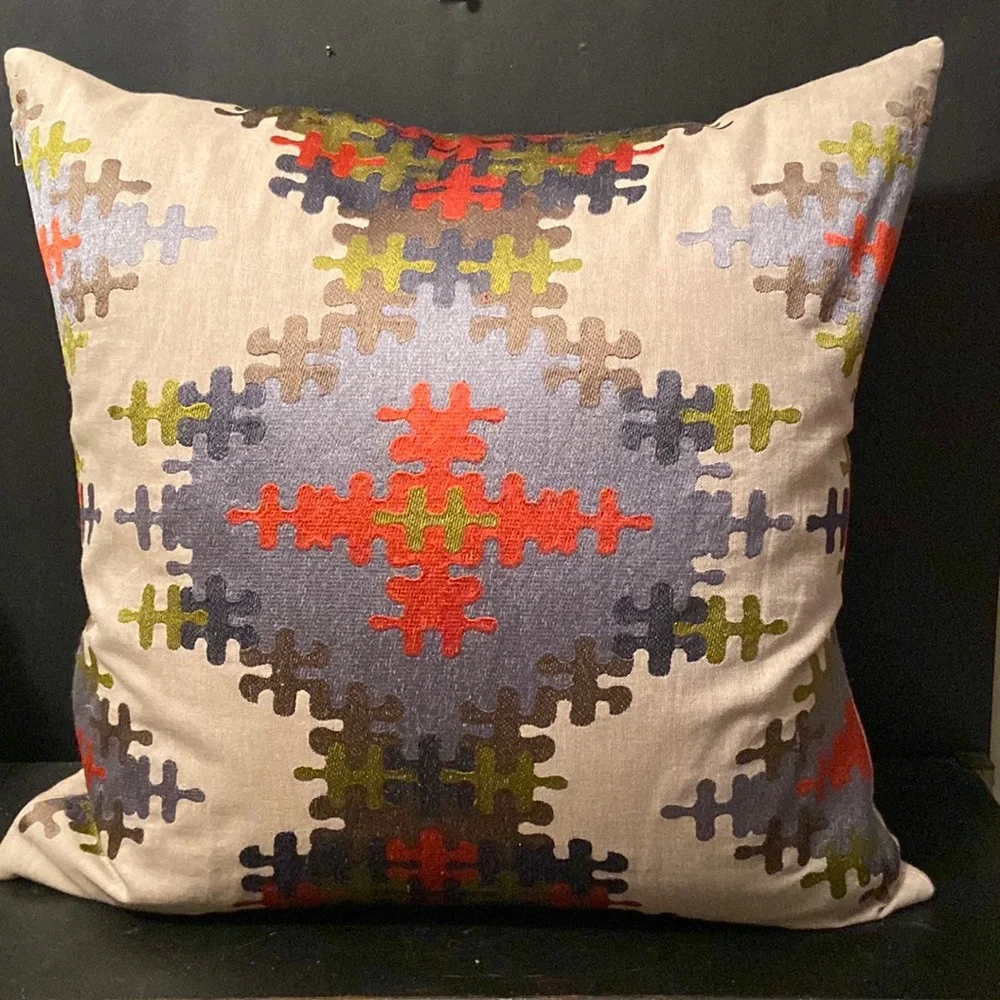 Crate & Barrel 18” Cotton Blend Geometric Abstract Embroidered Sofa Pillow Sham